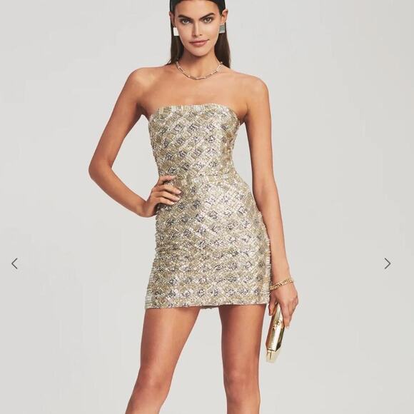 Retrofete Women's Silver and Gold Beaded "Heather"  Mini Dress XS - Picture 1 of 6